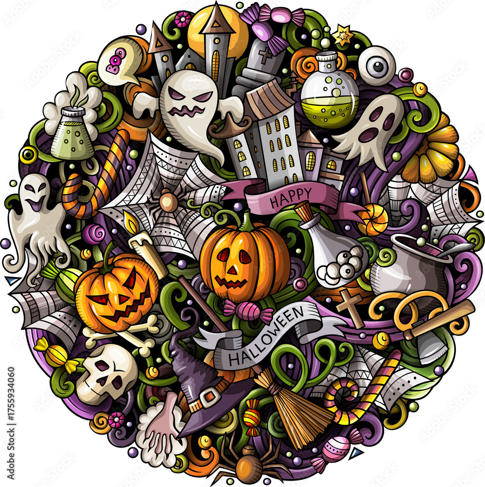 Fototapeta premium Happy Halloween cartoon funny round illustration