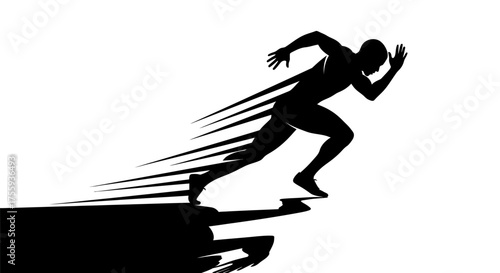 Dynamic sprinter silhouette explodes forward with speed lines, symbolizing achievement and athletic prowess in a powerful motion