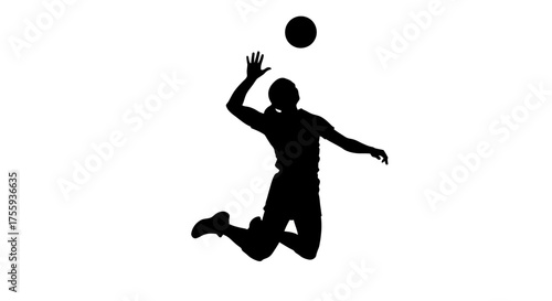 Dynamic silhouette captures a powerful volleyball player mid-jump, spiking the ball with athletic grace and intense focus