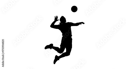 Dynamic silhouette of a volleyball player spiking the ball mid-air, capturing athletic power and intense competition