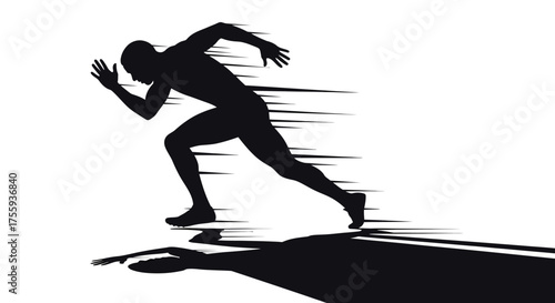Dynamic athlete sprinting with powerful motion lines and a bold shadow, capturing speed and determination for sports and fitness themes