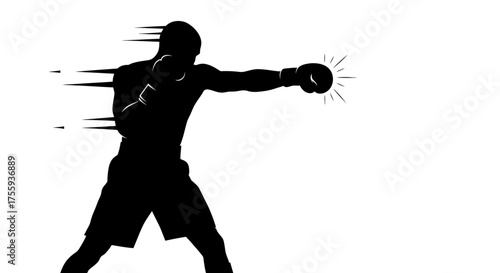 Dynamic silhouette of a boxer throwing a powerful punch, conveying speed, strength, and determination for sports and fitness themes