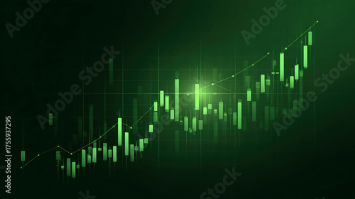 Stock market growth  with green candlestick chart and rising lines. Ideal for illustrating profit, success, investment growth, financial gain