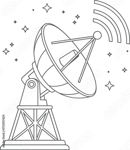 Radio Telescope Satellite Dish Line Icon Transmitting Signal Communication Technology Vector Outline Drawing