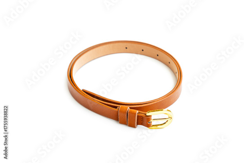 Brown leather belt isolated on white background, Vintage Brown Leather Belt
