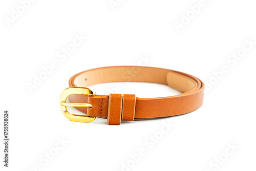 Brown leather belt isolated on white background, Vintage Brown Leather Belt