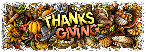 Happy Thanksgiving cartoon funny banner illustration