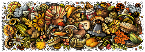 Happy Thanksgiving cartoon funny banner illustration