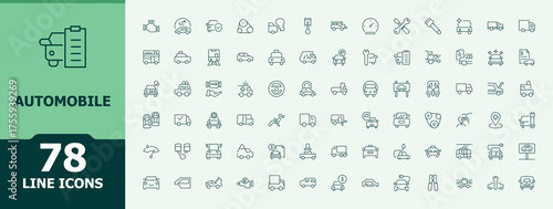 Automobile line icon set. Repair simple icon set. Minimalist vector collections. Featuring spare, repair, vehicle, service, element and more. Editable vector.