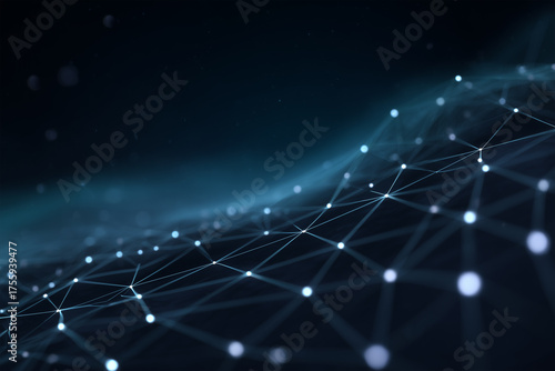 Abstract network of glowing nodes and lines in dark space