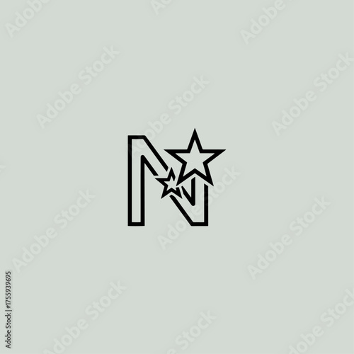 Letter N with star logo icon flat vector design. 01