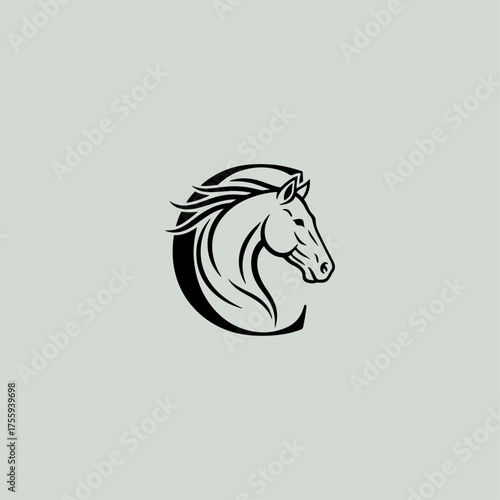 Letter C with horse head logo icon flat vector design.