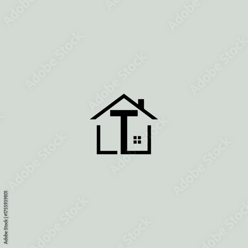 Letter T with house logo icon flat vector design.