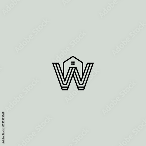 Letter W with house logo icon flat vector design.