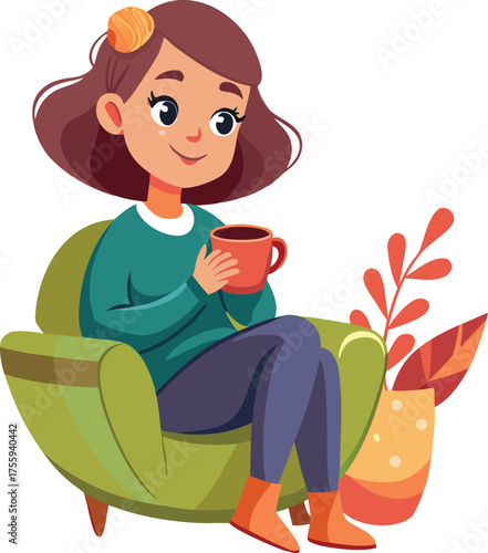 Cartoon Person Relaxing in Chair with Mug – Cozy Scene