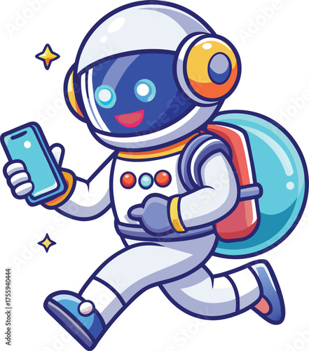 Cartoon Astronaut Holding Smartphone – Space Tech Character