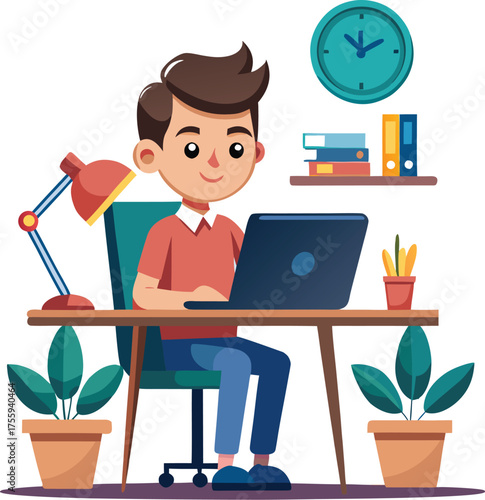 Cartoon Person at Desk with Laptop – Study or Work Scene