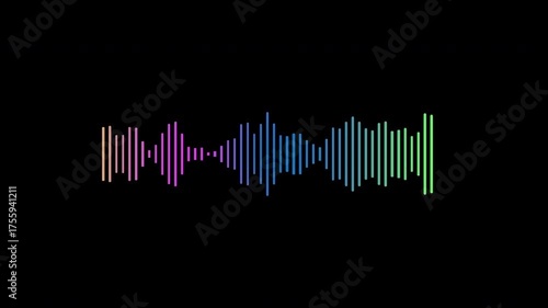Multicolored sound wave, digital equalizer, audio waveform on black background. 4k animation, stock footage