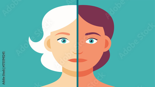 Before and After Two sidebyside profiles of a face illustrating visible signs of aging on one side and a youthful glow on the other demonstrating the effects of the serum.