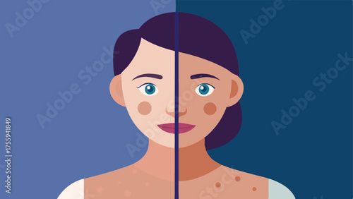 Before and After A split illustration displaying a before and after effect on skin highlighting improvements in texture tone and overall appearance due to exosome treatments.