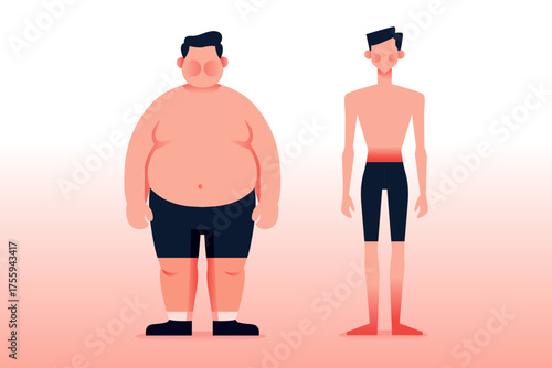 Illustration depicting a comparison between a person with obesity and a thin individual.
