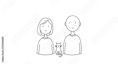 Simple Illustrated Family Portrait with a Cat a Modern and Minimalist Style
