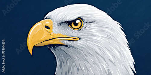Detailed Vector Close-Up of a Majestic Bald Eagle Head Against a Dark Background