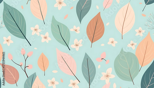 Pastel Foliage Pattern: Delicate Floral and Leaf Design
