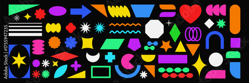 Set of abstract brutal shapes and forms in bauhaus style, sticker set of retro geometric figures. Decorative design element