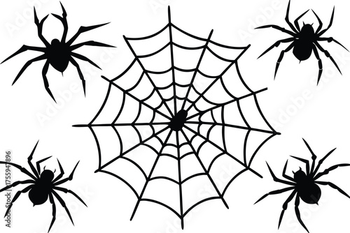 Set of spider web silhouette vector illustration for halloween