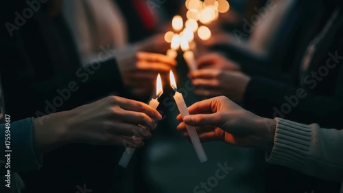 Candlelight vigil: hands lighting candles in unity and warmth. 4k Video footage