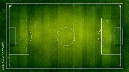 Top view of a green soccer field with white lines