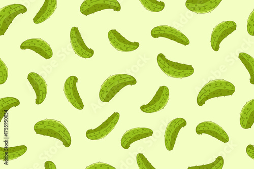 Pickle or green cucumber seamless pattern isolated on light green background