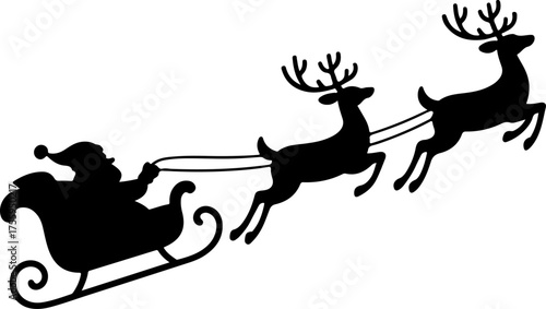 Santa’s sleigh flying silhouette vector art