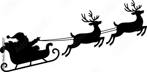 Santa’s sleigh flying silhouette vector art