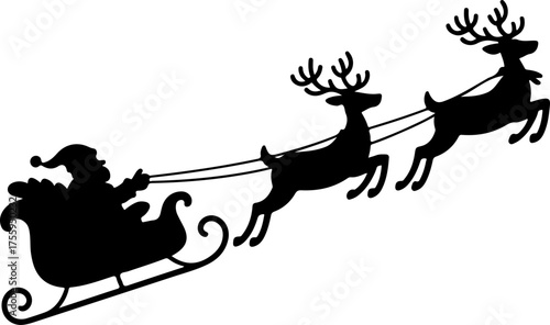 Santa’s sleigh flying silhouette vector art