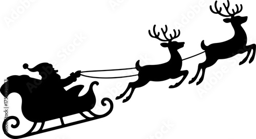 Santa’s sleigh flying silhouette vector art