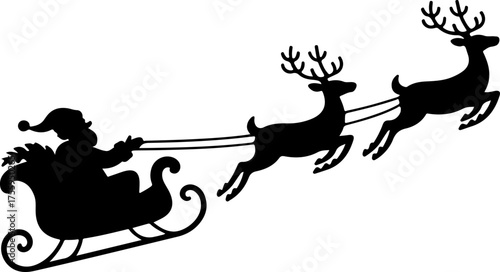Santa’s sleigh flying silhouette vector art