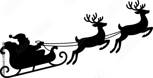 Santa’s sleigh flying silhouette vector art