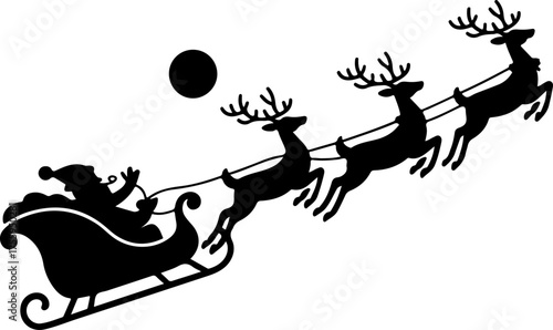 Santa’s sleigh flying silhouette vector art