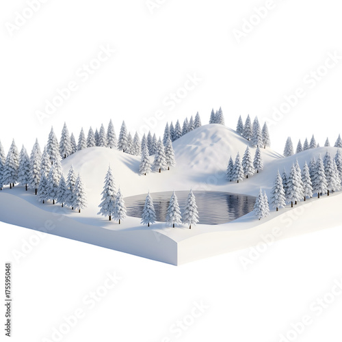 Winter Village Scene Snowy Miniature Houses Isolated on Transparent Background