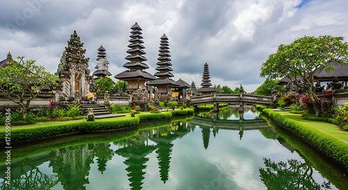 Travel to Bali: beautiful ancient temple and lush green garden