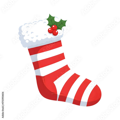 Red Christmas Stocking Isolated on White Isolated on Transparent Background