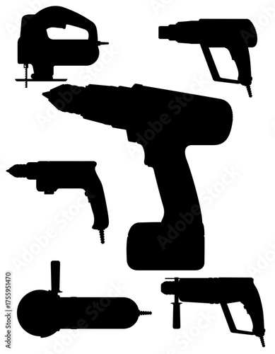 electric tools for repair black silhouette cartoon stock vector illustration isolated on white background