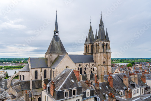 View of of historic gothic church in Blois near to Loire river in France