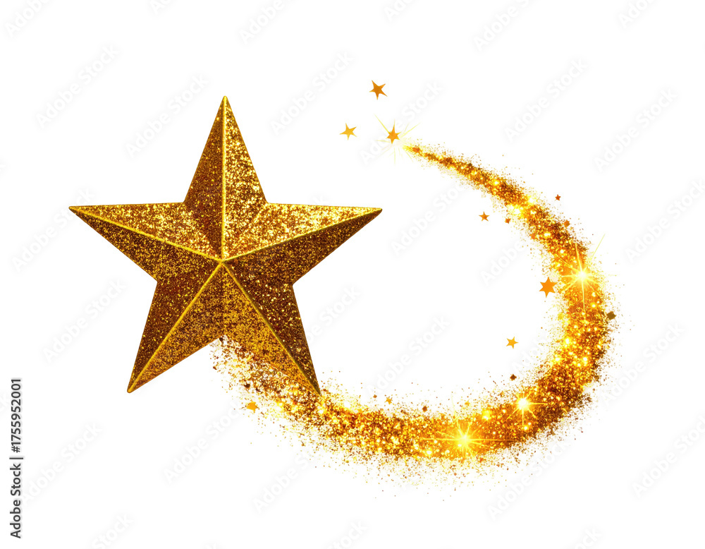 Obraz premium Glittering golden star with sparkly trail against a transparent backdrop