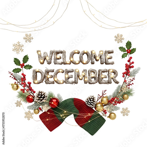  Festive Christmas Wreath Holiday Decoration Isolated on Transparent Background