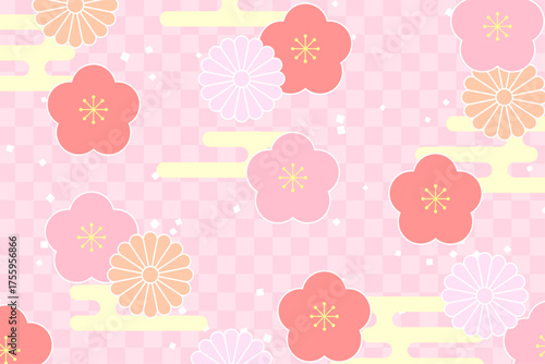 かわいい和柄の背景　ピンク　赤　