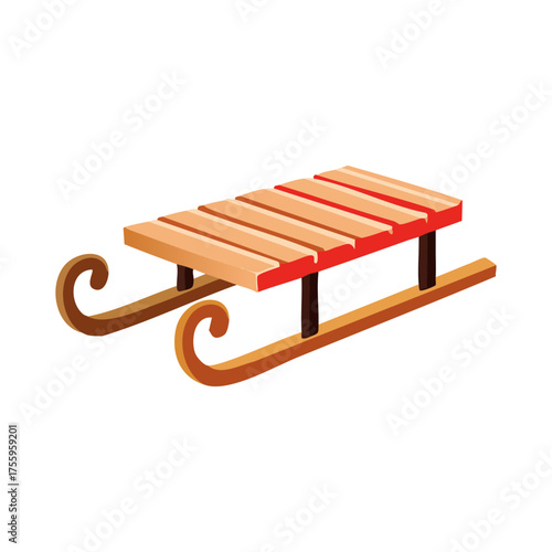 Classic Wooden Sled Illustration with Red Accent for Winter Holiday Design