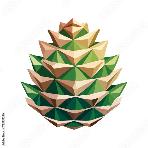 Geometric Pine Cone Illustration in Green and Brown Tones for Holiday Design